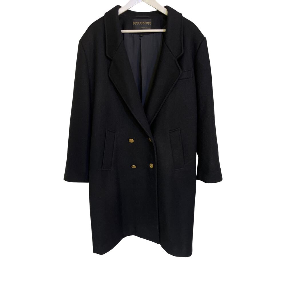 David Benjamin Collection Black Wool Double Breasted Coat Size 12 Minimalist